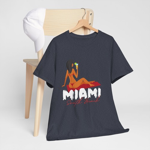 Miami Beach South Beach Unisex Heavy Cotton Tee T-Shirt 'Miami South Beach' - Picture 103 of 118