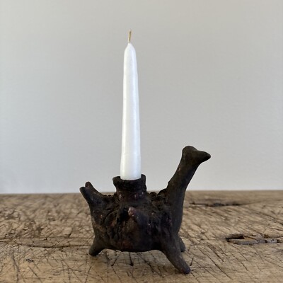 Bird Candle Holder Clay Pottery Mexican Folk Art Handmade Primitive Naive
