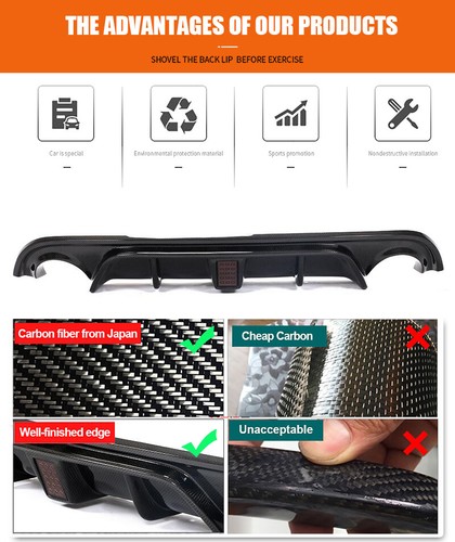 FOR 2014-2017 INFINITI Q50 REAL CARBON FIBER REAR BUMPER DIFFUSER LIP KIT W/ LED - Picture 6 of 18