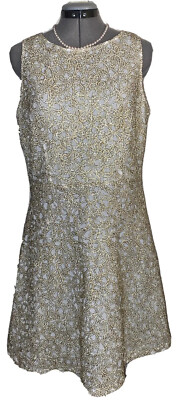 C Rsvp  Dress. White Gold  Overlay Size L -NWT Across Chest 18.5  Waist 32 