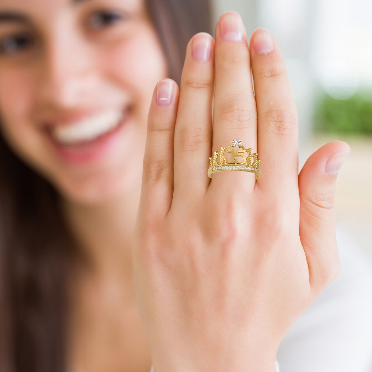 Gold 15 Años CZ Quinceañera Anillo De Corona Crown Ring