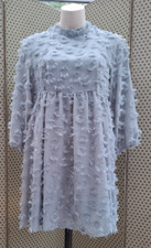 Zara Blue/Grey Textured Weave 'Eyelash' Baby Doll Oversized Mini Dress Small