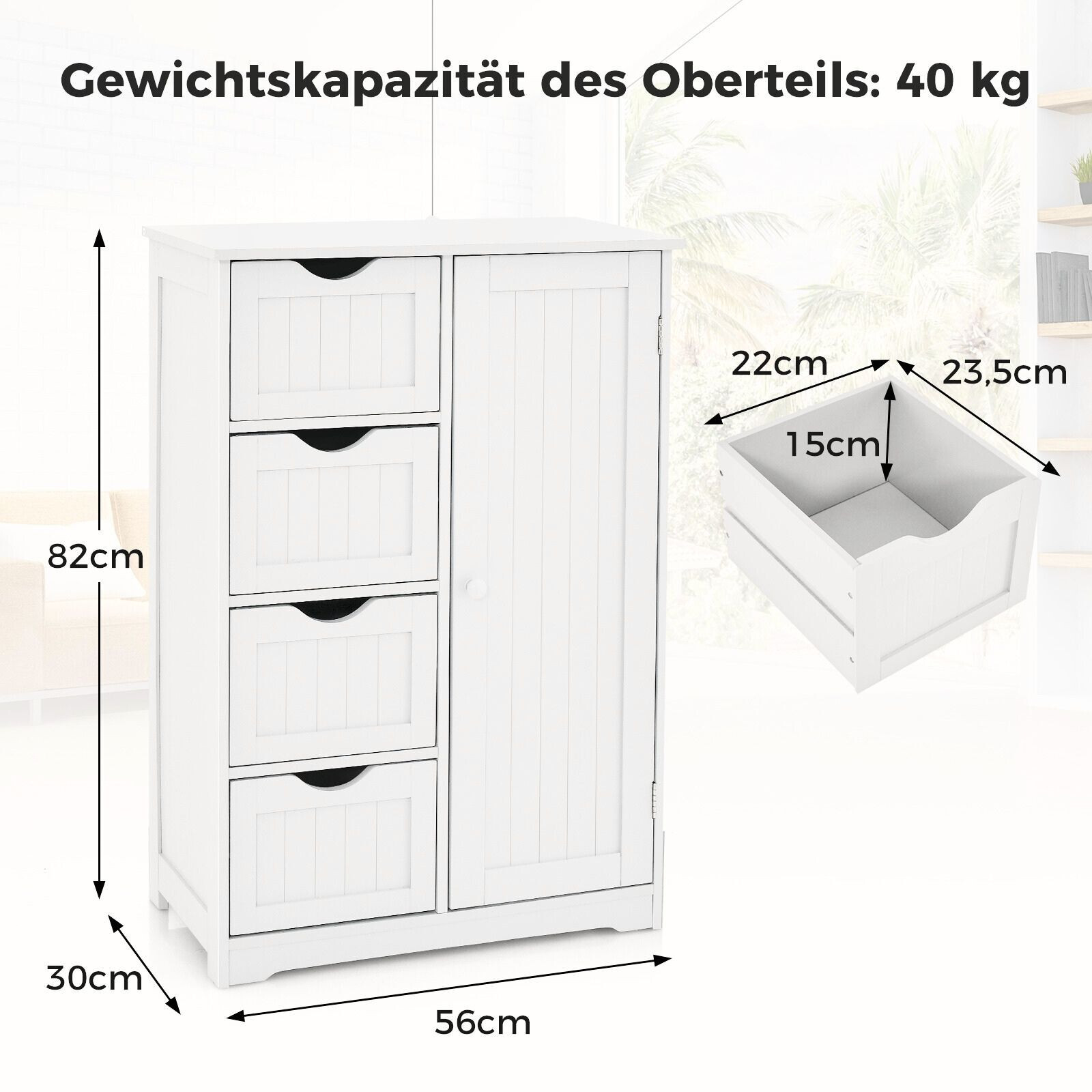 Sideboard Kommode Beistellschrank Badschrank Mehrzweckschrank mit 4 Schubladen