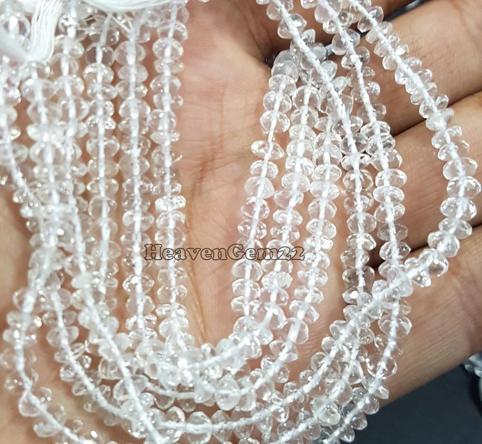 Rondelle facetado de cuarzo cristal natural AAA de 4/5 mm cuentas de piedras preciosas de 13 pulgadas de largo Foto 4 de 4