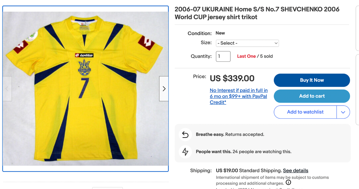 2006 World Cup UKRAINE ANDRIY SHEVCHENKO jersey Medium Lotto