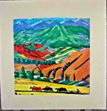 Hand Painted Acrylic Painting "Mountains", Signed.