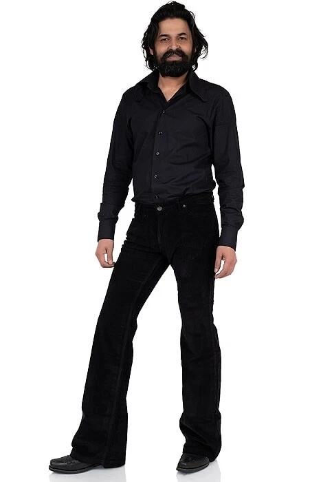 Comycom Herren Cord Bootcut Hose Slim Fit schwarz - Bild 2 von 4