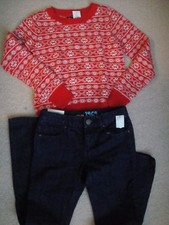NEW GAP Kids Red Holiday Sweater Top Brown Denim Pants Sz Small 6 7