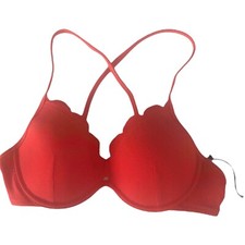 NWT Shade  Shore 34B Bikini Scallop Coral Lined Textured Lifting Swim Top 1503