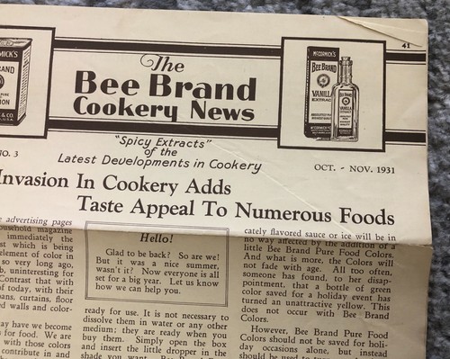 Antique 1931 Newsletter Vintage Paper Magazine McCormick's Extract Baking Kellog - Picture 5 of 11