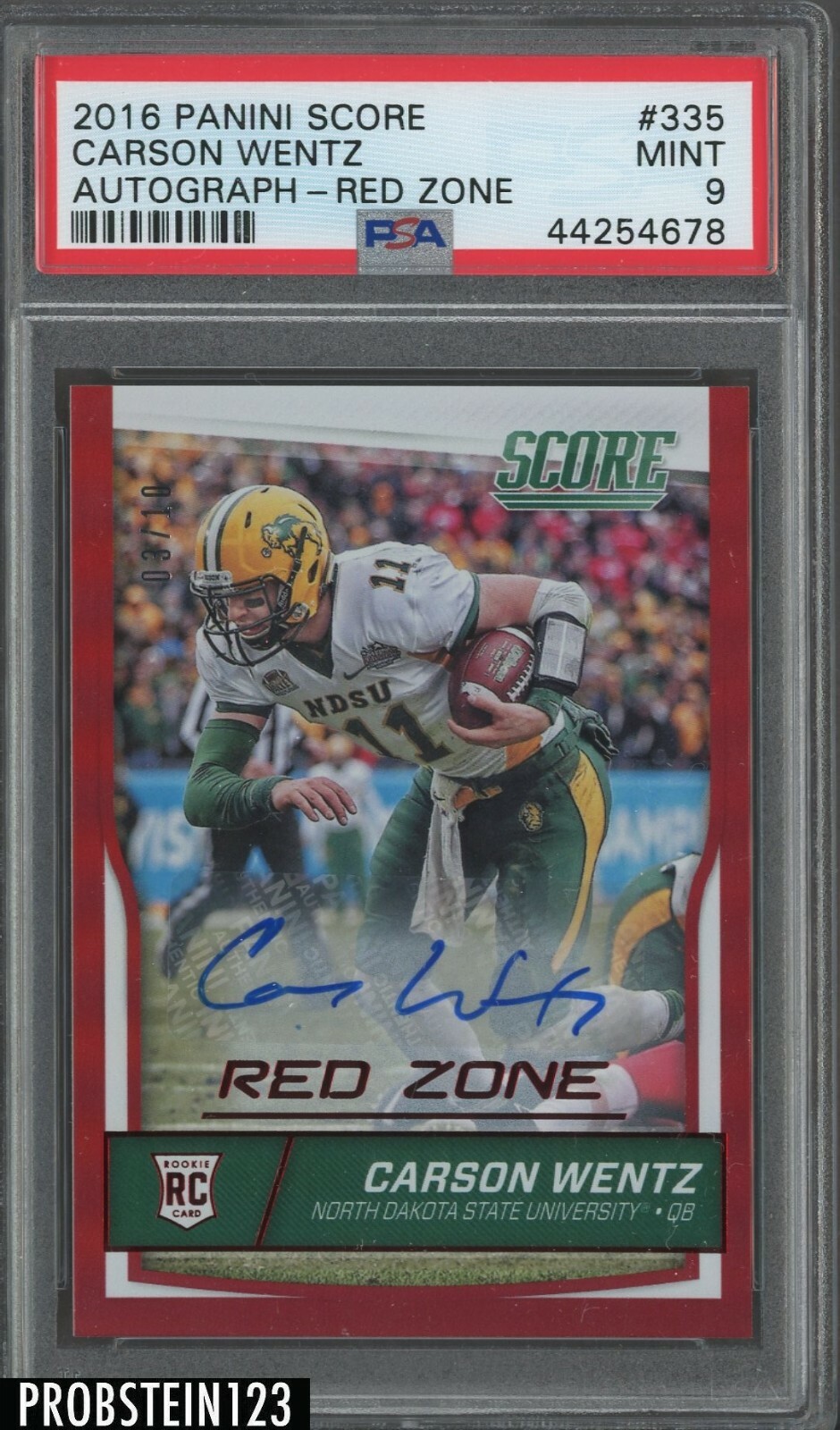 Carson Wentz Panini Score #335 Autograph Red Zone