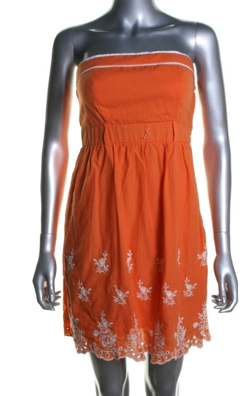 City Triangles Junior Girl's Dress Tangerine Strapless Embroidered Eyelet 5 NWT