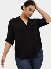 NWT TORRID 6X 30 BLACK Harper Georgette Collar 3/4 Sleeve Blouse Top ShirttaiL