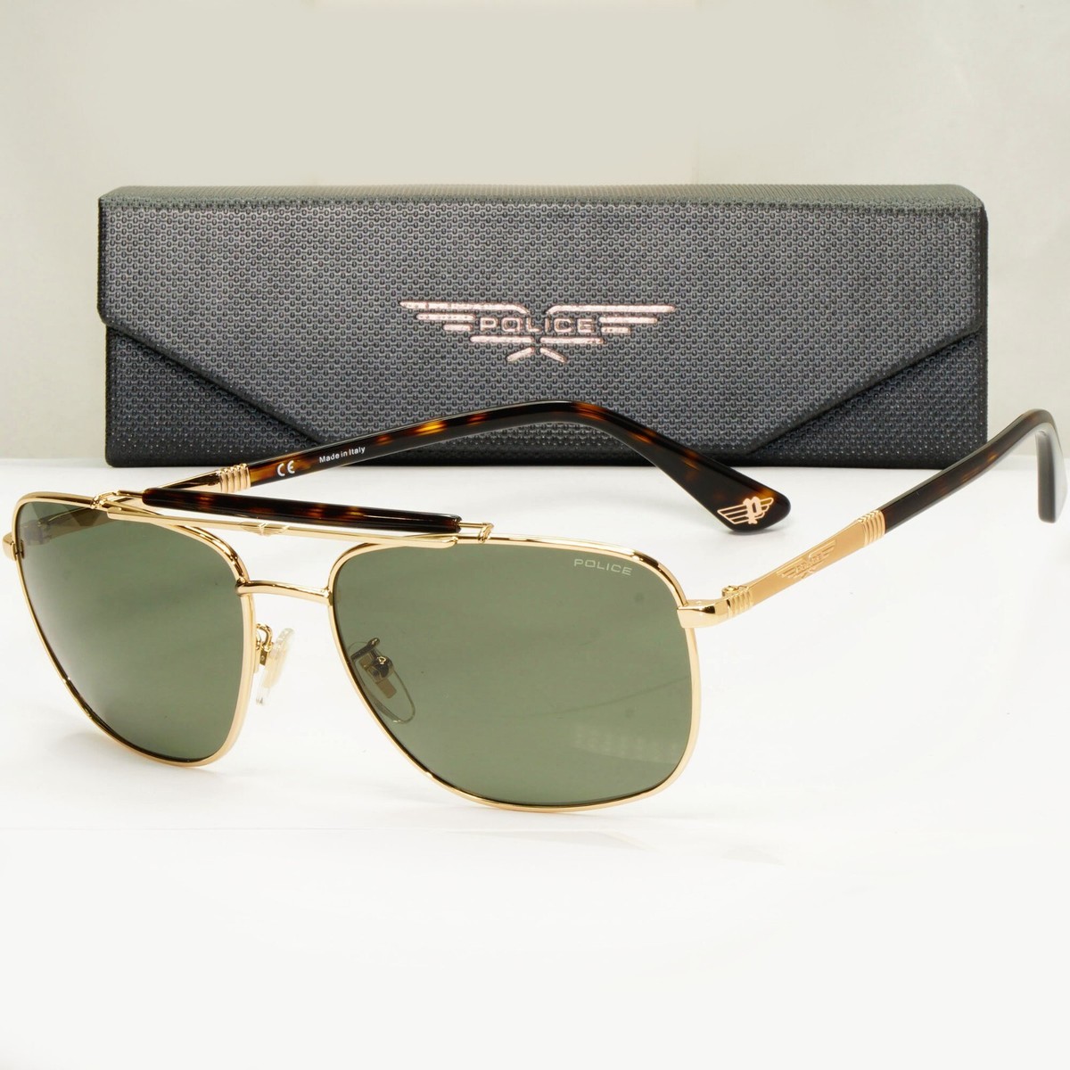 Police Gold Green Sunglasses Pilot Brow Bar Origins 44 SPL D43 COL