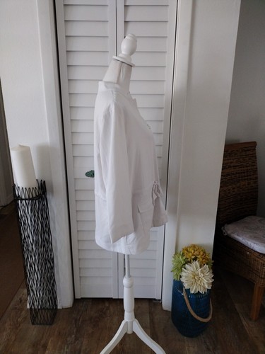 Chico's white utility jacket button front women's cinch belt sz 2/M/12 - Picture 4 of 11