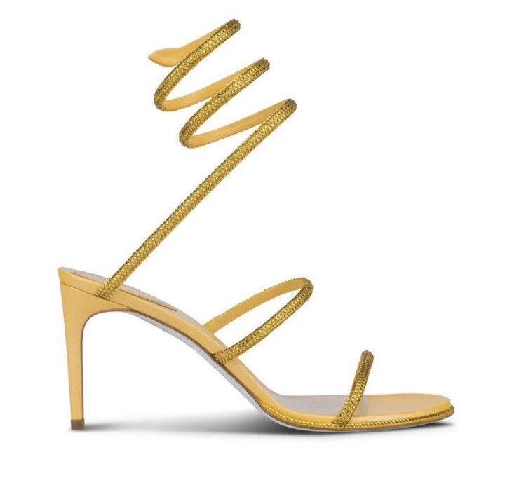 Rene' Caovilla Cleo Yellow Satin Strap Sunflower Strass Heels 36 1