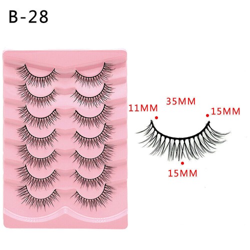 NEW False eyelashes natural thick long makeup eyelashes full curl soft 7 pairs - Picture 42 of 47