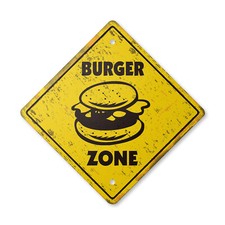 Cartel de cruce de hamburguesa vintage Xing plástico rústico soporte hamburguesa foodie