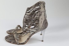 Michael Kors Gray Snake Print Leather Strappy Ankle Zip Cage Heel Sandals Size 8