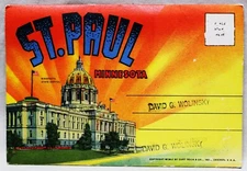 ST PAUL MINNESOTA  SOUVENIR POSTCARD FOLDER ALBUM OF 16 COLOR VIEWS 1951 VINTAGE