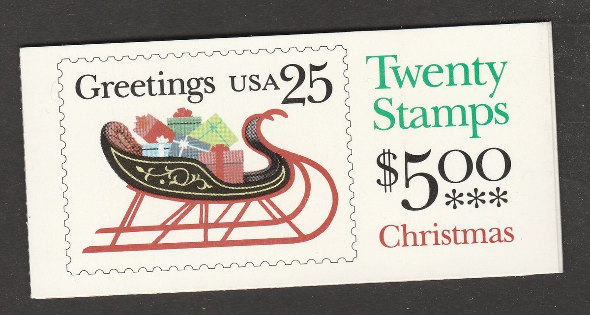 切手89 US 2429a BK168 Greetings Sleigh Presents 25c booklet 20 MNH