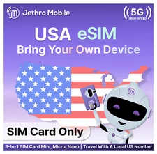 Jethro Mobile Prepaid eSIM Card Unlimited Talk, Text, & Data Electronic SIM Card