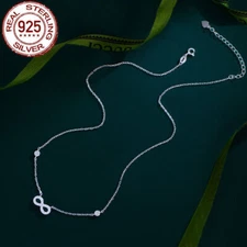 Fashion Brand 925 Sterling Silver CZ Infinity Symbol Chain Link Pendant Necklace