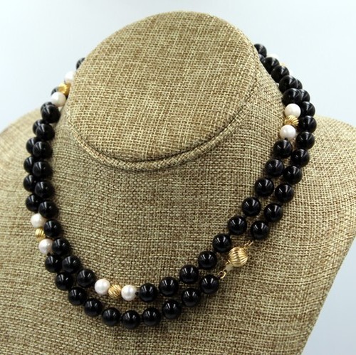 COLLANA PERLE E ONICE PERLINE D'ORO 14K - 30 pollici. - Foto 6 di 9