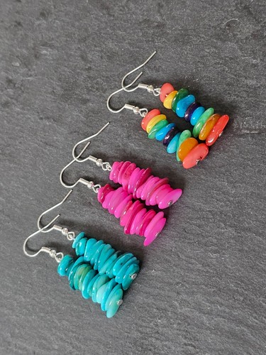 Shell Stone Earrings Handmade Dangle Earrings Jewellery Gift For Her 49mm - Picture 5 of 11