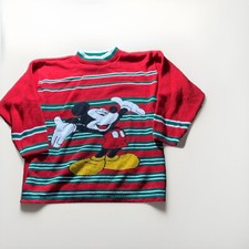 Disney Mickey Sweater Adult MED Made in USA Red Green Stripe Ugly Christmas Y2K