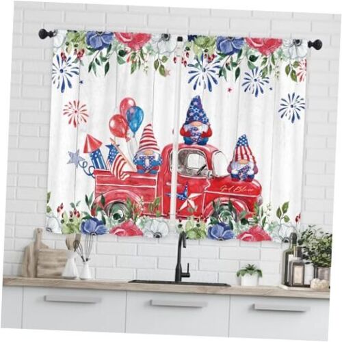  Patriotic Memorial Independence Kitchen Curtains 27.5W x 39H Blue Red Holiday - Picture 1 of 8