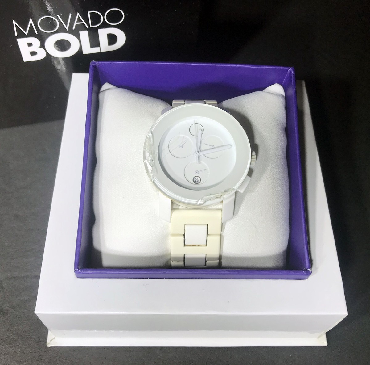 MOVADO BOLD CHRONOGRAPH WOMEN'S WHITE WATCH SWISS WORKS