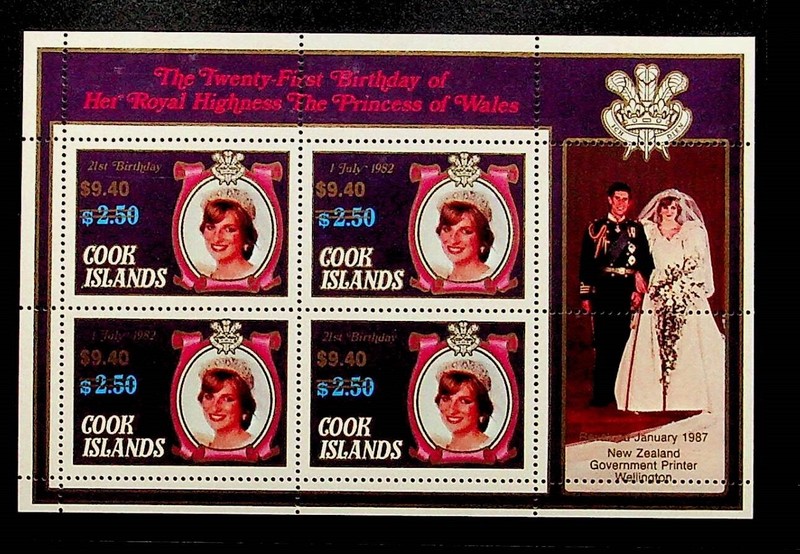 COOK ISL. Sc 982a NH OVERPRINTED S/S OF 1987 - PRINCESS DIANA - Sc$88 - (DL24)