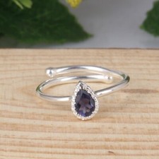 Natural Iolite Gemstone 925 Sterling Silver Adjustable Engagement Rings