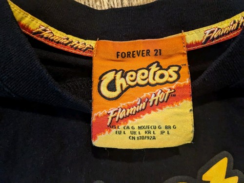 Forever 21 CHEETOS Flaming Hot Long Sleeve Shirt Size Medium Black Flame Sleeves - Picture 4 of 9