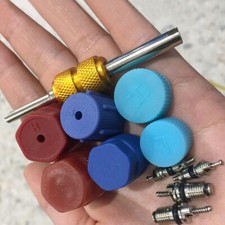 R134a Car AC A/C Air Conditioning Valve Core A/C System Caps Kit w/ Remover Tool