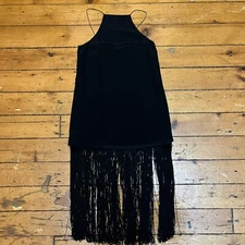 CAMI NYC Luxury The Fringe Dress Women Black Silk Lined Midi Size: XS