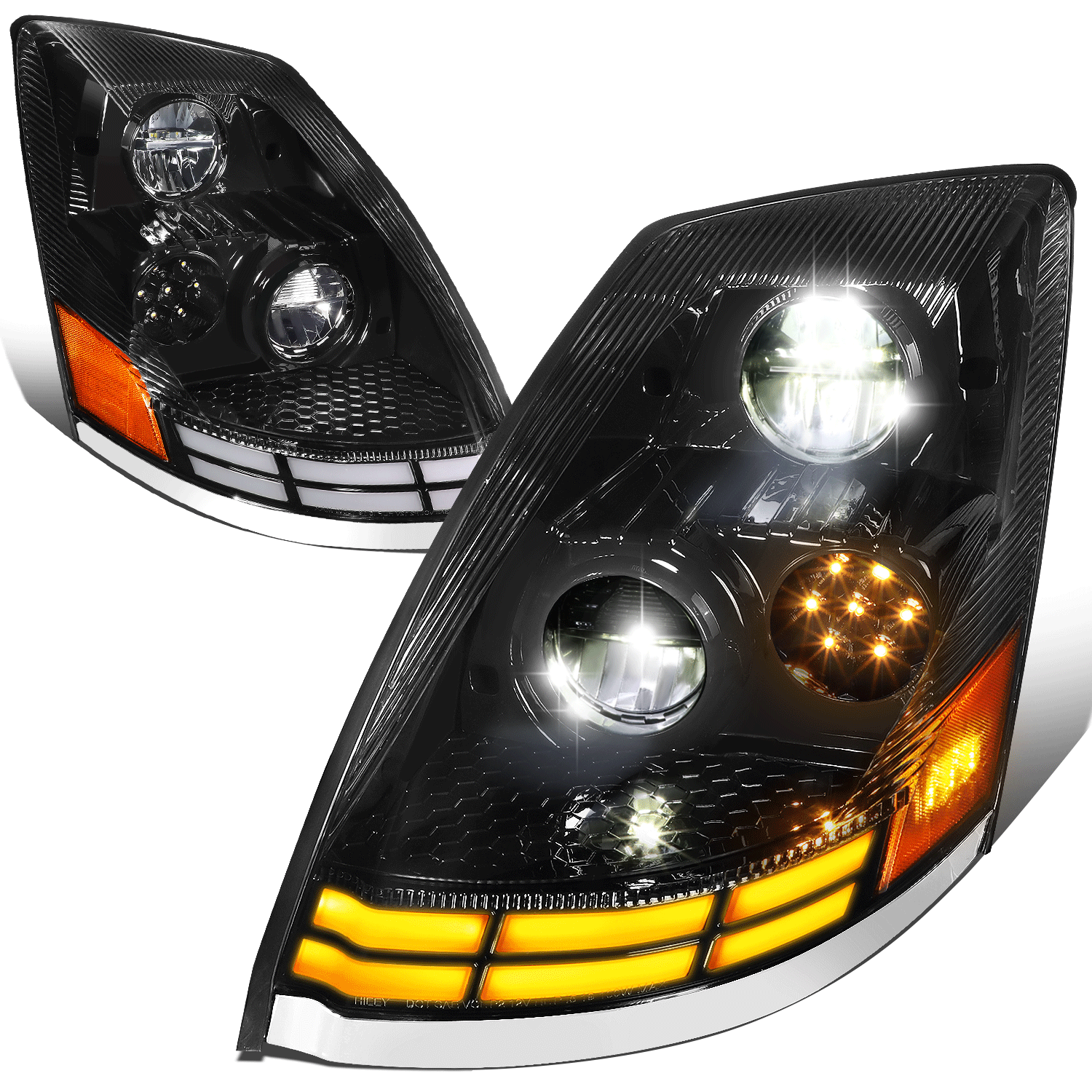 Fit 03-17 Volvo VN VNL VNM LED DRL Turn Signal Headlight Lamps Black Housing