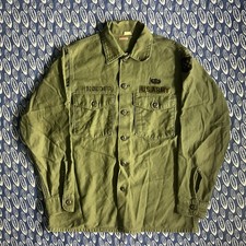 Vintage US Army OG 107 Button Shirt 15.5x33 Vintage Military 60s 70s Olive Green