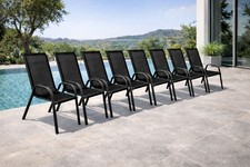 8 Stück Stapelstuhl Stapelsessel aus Metall - Textilen Farbe Anthrazit - Schwarz