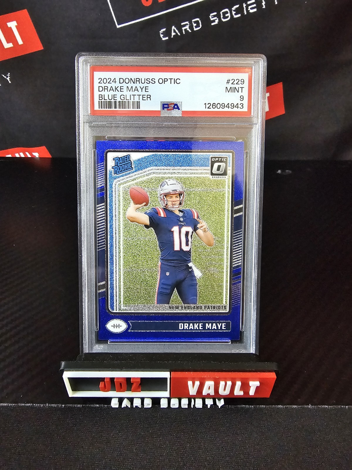 2024 Panini Donruss Optic - Rated Rookie Drake Maye #229 Blue Glitter Prizm (RC)