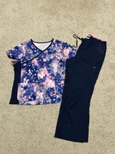 Koi Scrub SET - Floral Top 3X  Koi Lite Pants 2X 721 Navy Blue Pink NICE E25