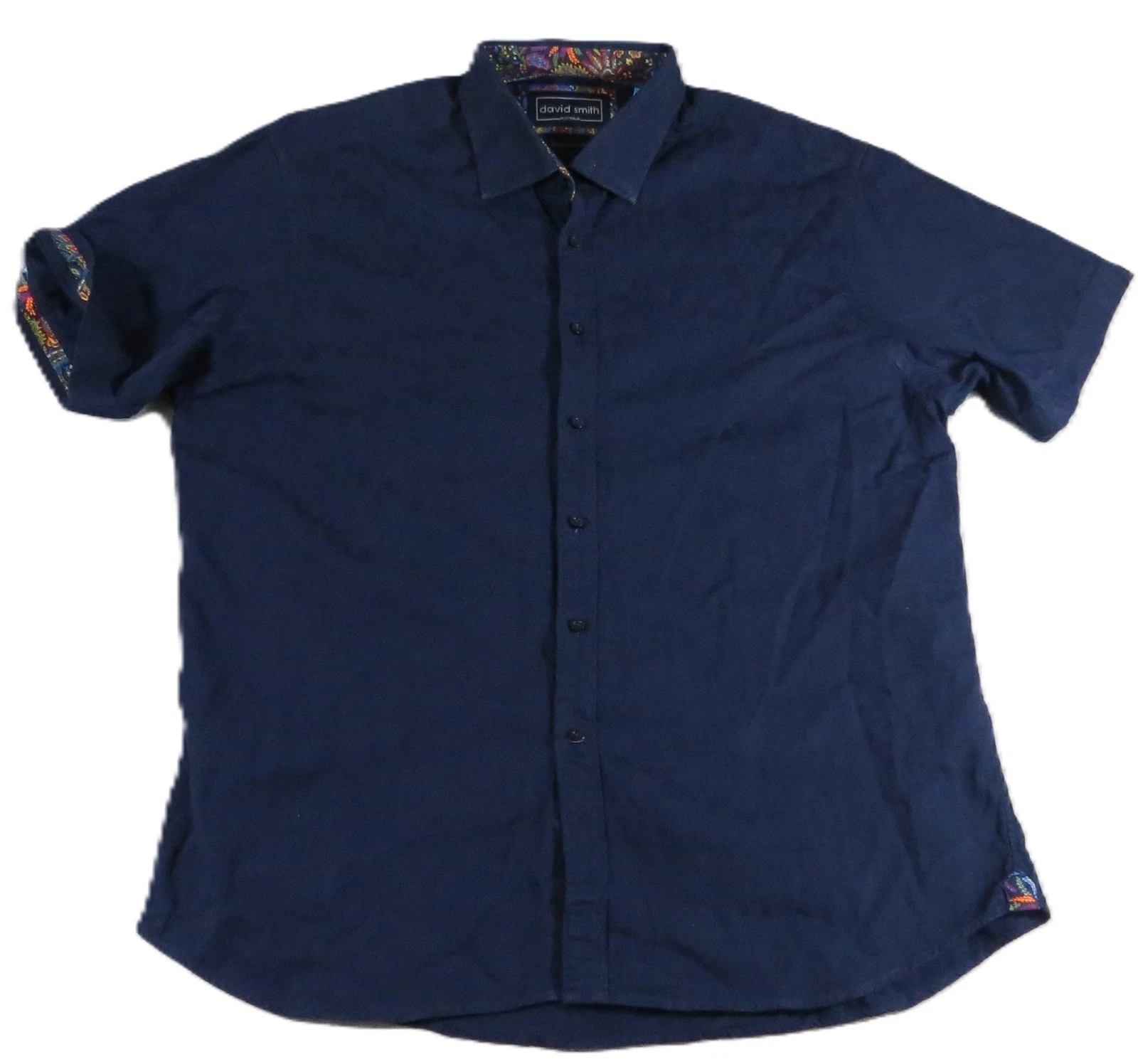 David Smith Australia Shirt Men 2XL XXL Blue Cotton Paisley Trim Casual Button
