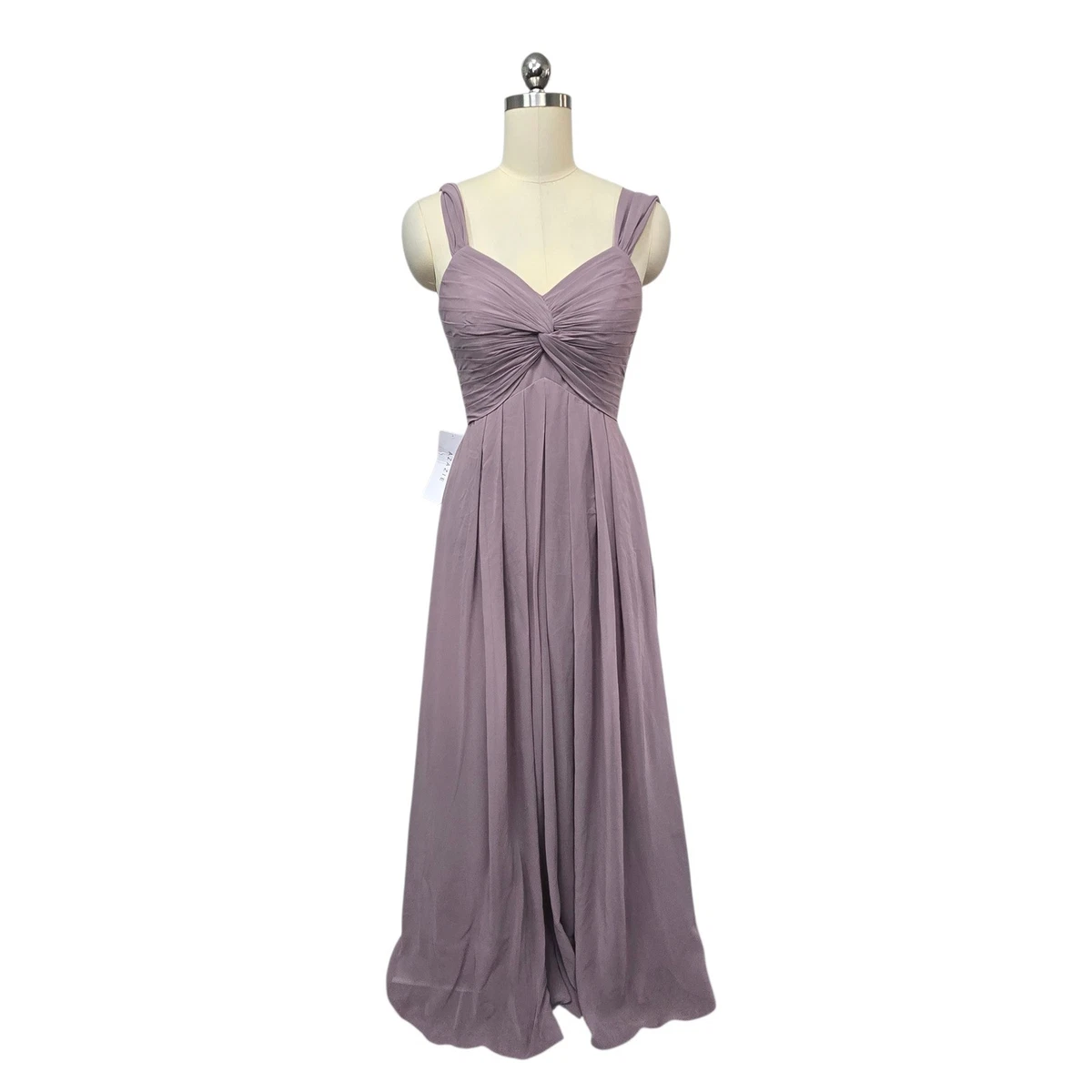ruffled neckline bridesmaid dress Purple Satin Long A Line Bridesmaid Dress