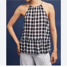 Cloth & Stone Black and White Gingham Check Halter Top Size Small Petite