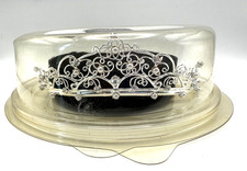 vtg DAVID  S DAVIDS BRIDAL TIARA SILVER tone metal WHITE PEARL RHINESTONE FLORAL