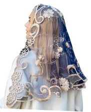 Catholic Mantilla Mass Infinity Veil Church Lace Veil Spanish Chapel Gold/Blue