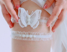 Women Bridal Lace Butterfly Garter Belt Set White Garter Ring Wedding Acc