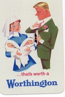 RARE VINTAGE "British Brewery Worthington (Nurse/Babies/Dad)" SINGLE Play Card