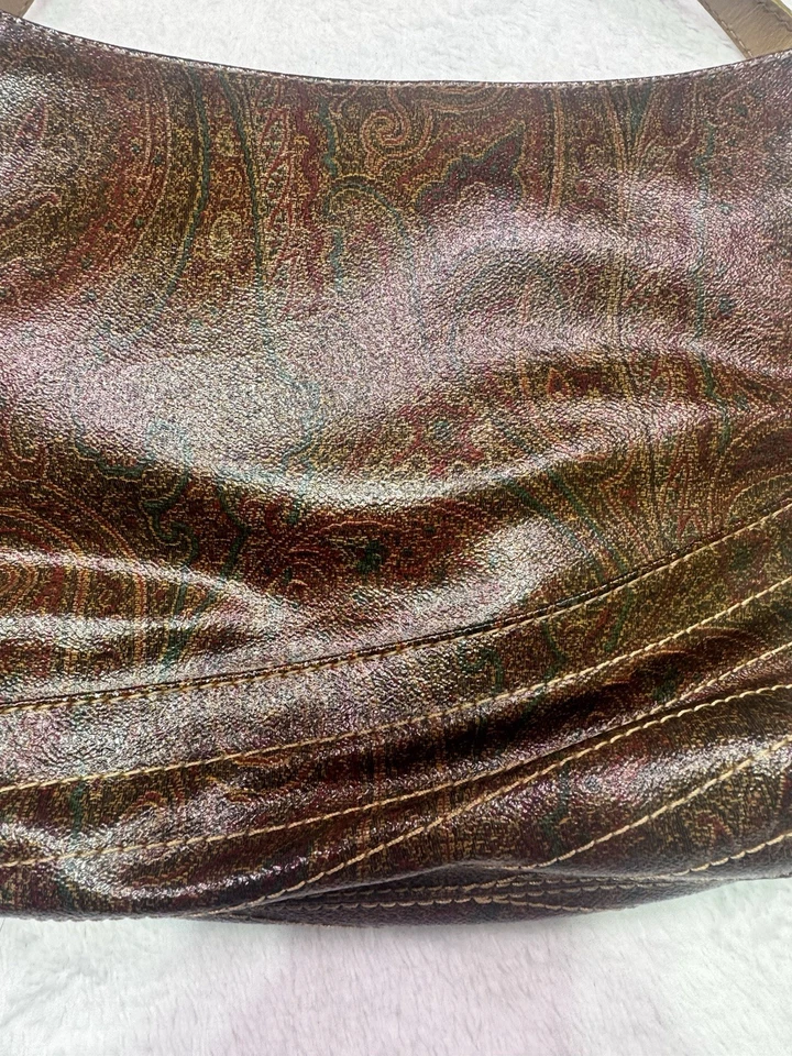Bolso de Hombro ETRO Marrón Cachemira PVC Cuero Dorado Pegaso - Excelente Estado Foto 3 de 4